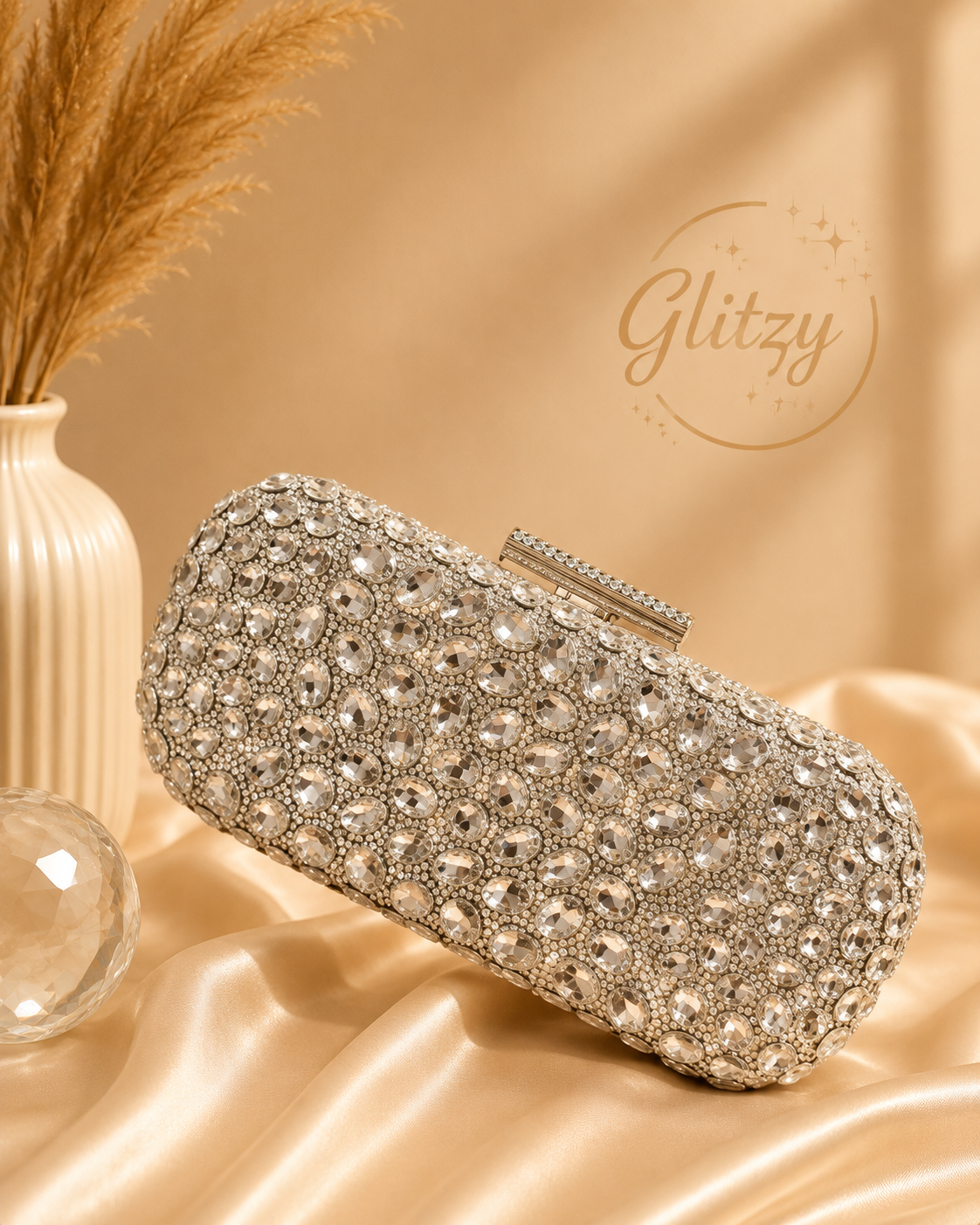 Exclusive shiny both side stone big worked bridal party purse | glitzy
