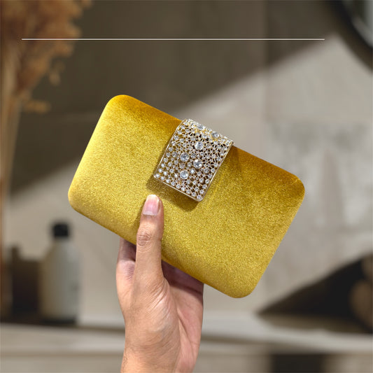 A chic evening party clutch with a velvet finish.