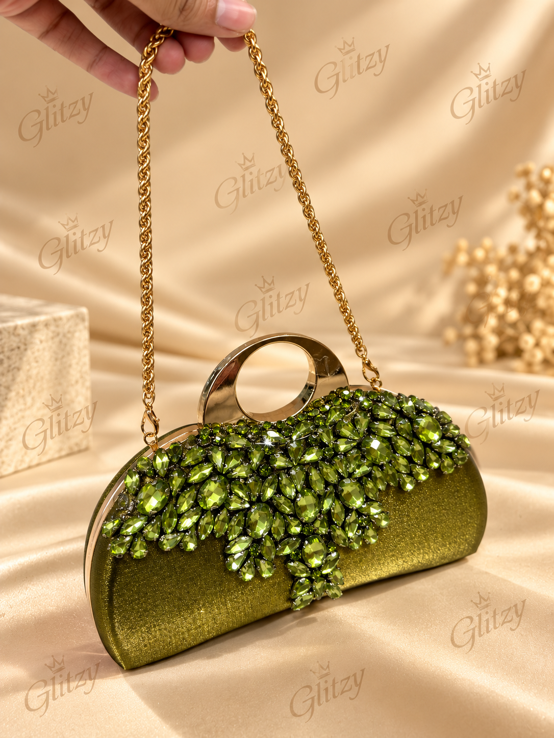 Glamorous Rhinestone Embellished Silver Clutch & Shoulder Bag
