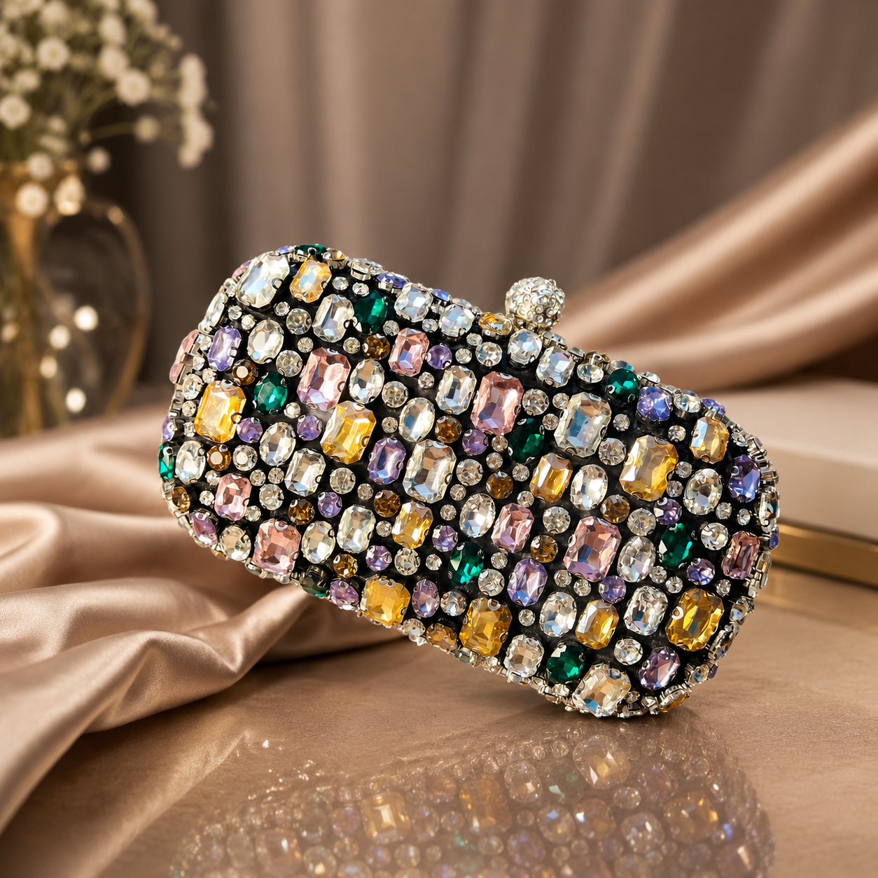 Ladies' evening bag, ladies' colored crystal evening bag - handmade diamond-studded evening bag with detachable chain