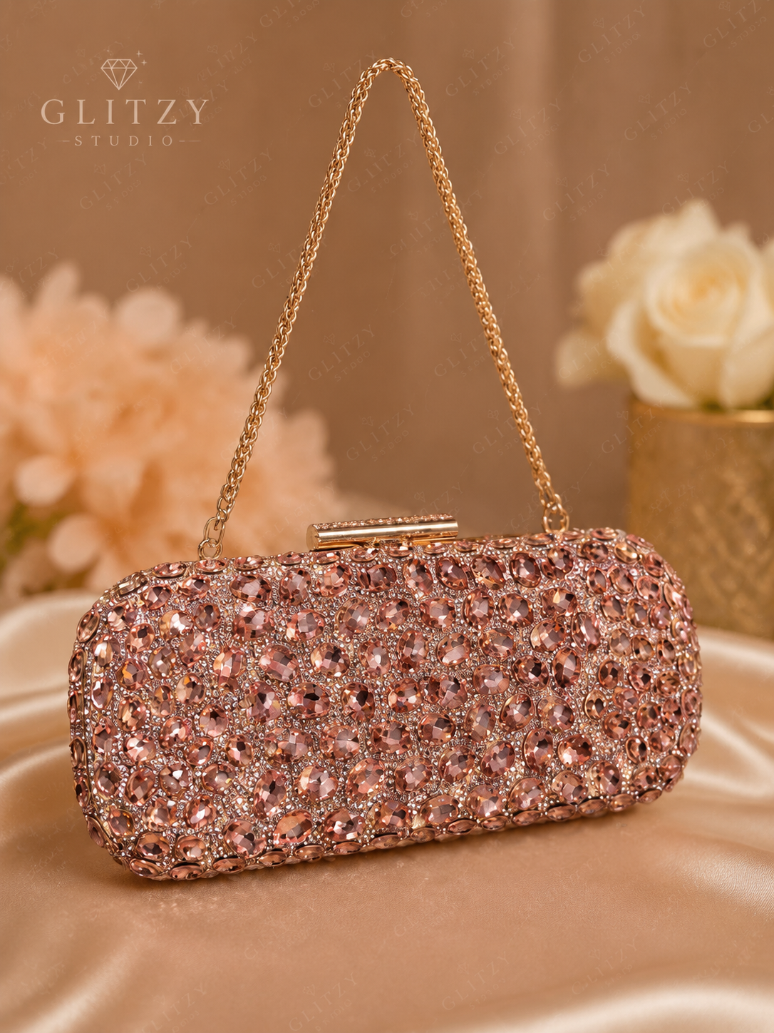 Exclusive shiny both side stone big worked bridal party purse | glitzy