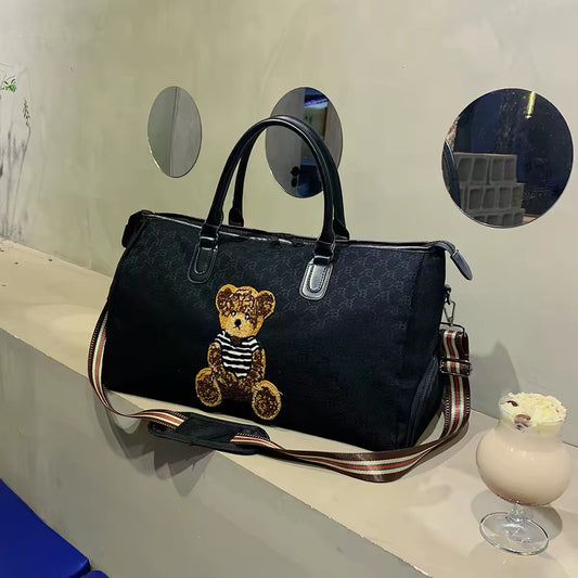 Women's Monogram Teddy Bear Weekender Bag – Travel Duffel with Dedicated Shoe Compartment & Dry Wet Separator