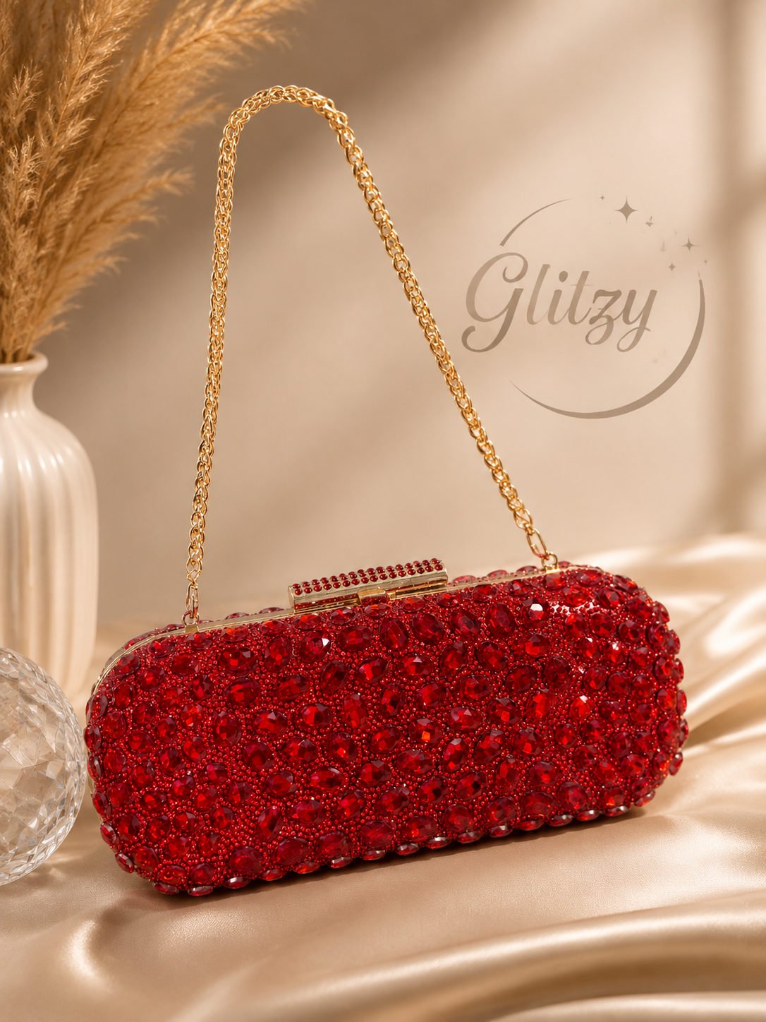 Exclusive shiny both side stone big worked bridal party purse | glitzy