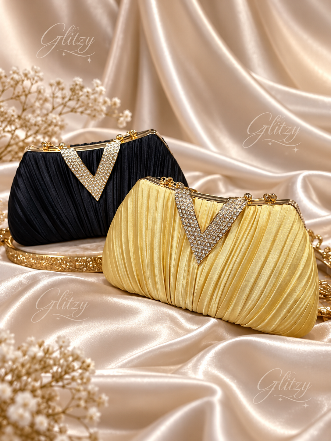 Beautiful satin material design and stone worked lock party purse