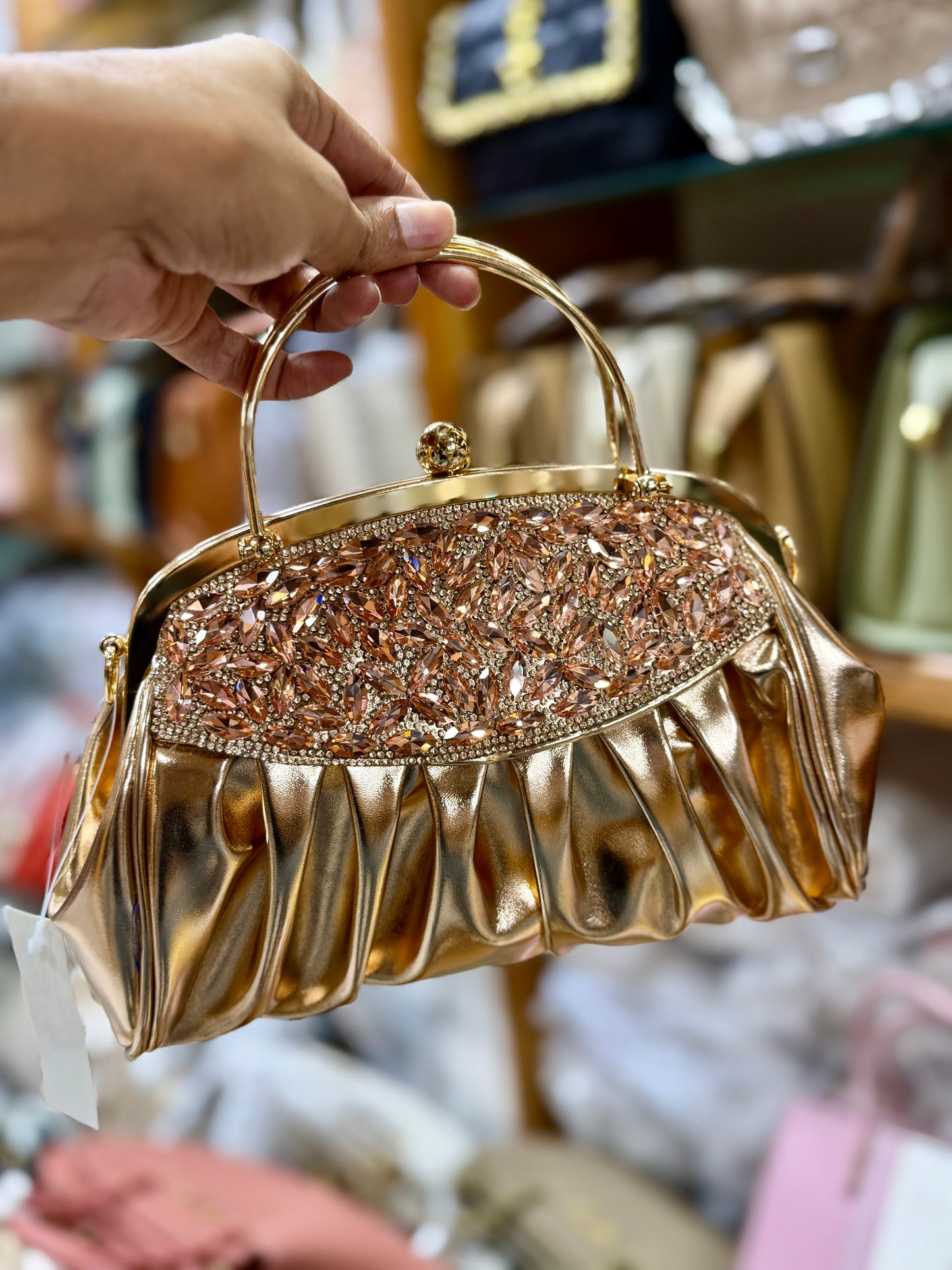 Stone worked shiny party hand purse