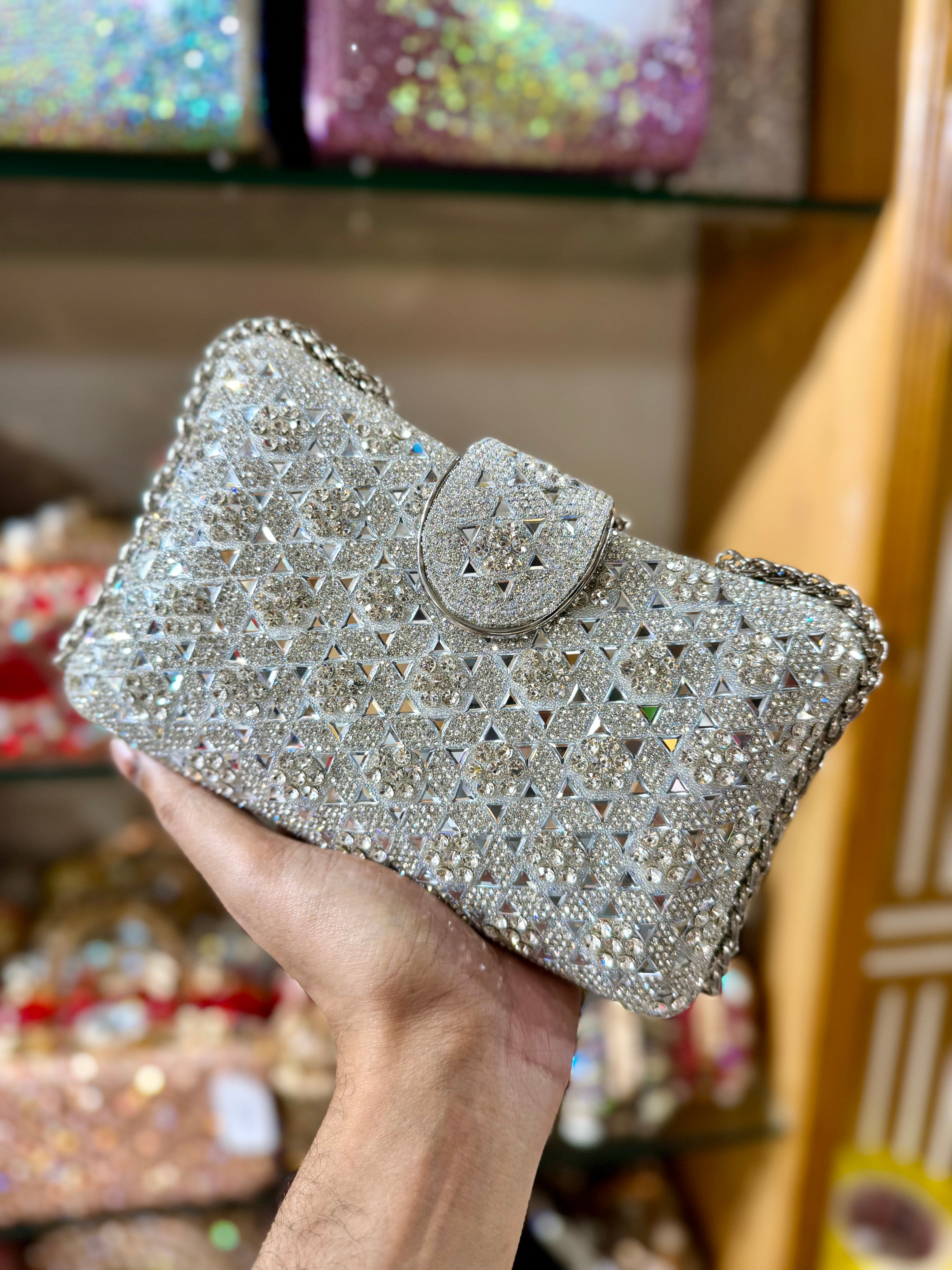 A stunning, elegant, and sophisticated clutch for a party.