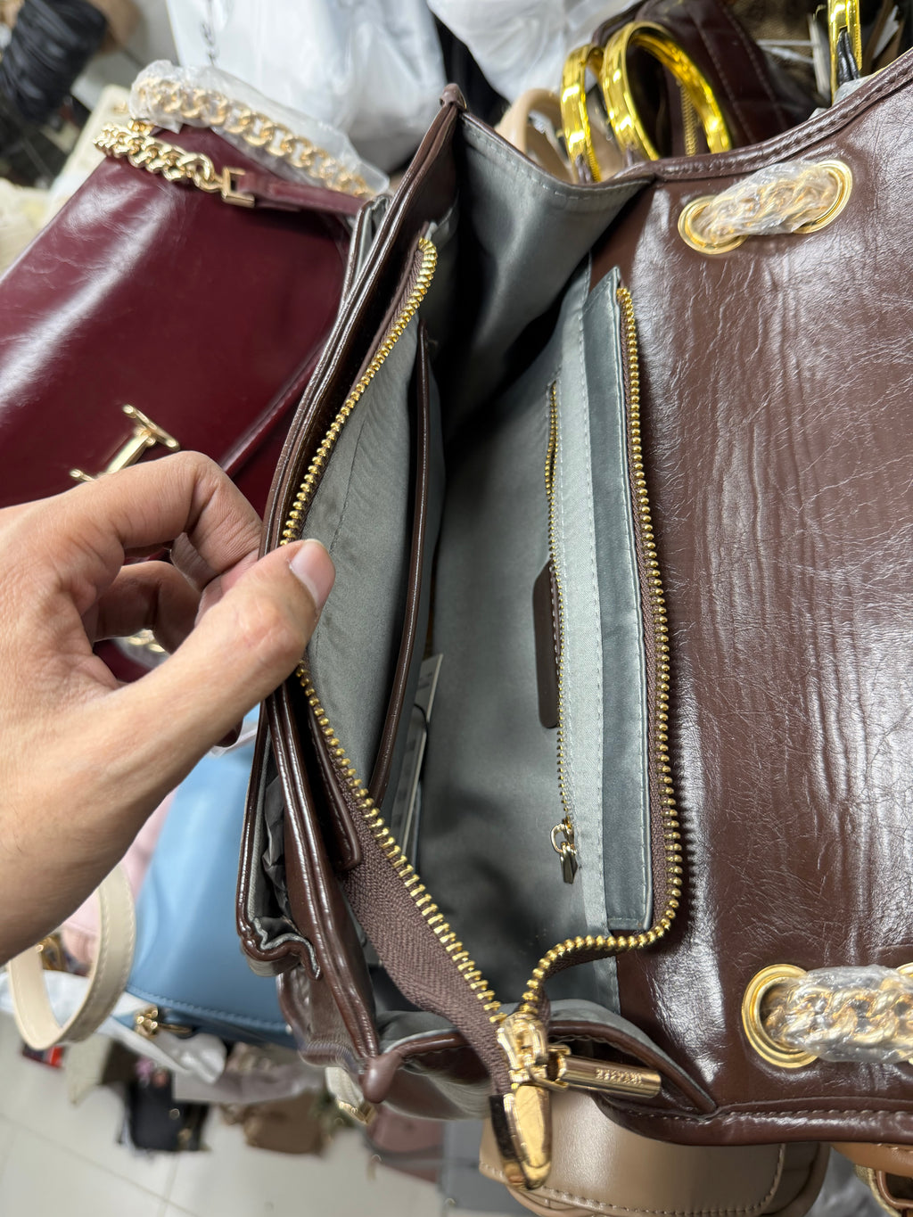 High end premium pu shiny leather finished soft sling bag