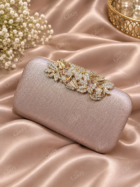 Floral lock glossy finished party evening clutch | Glitzy