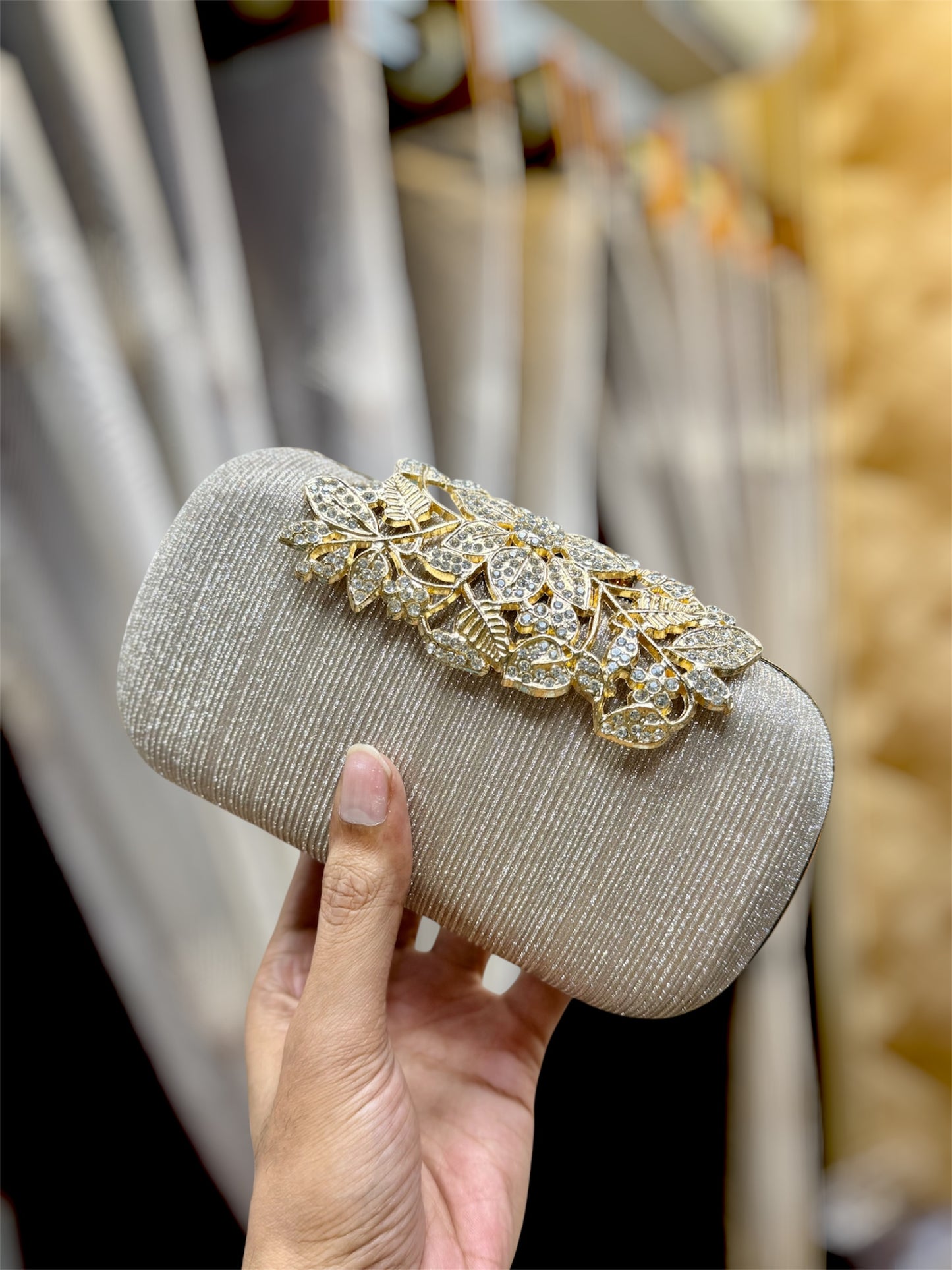 Floral lock classy shiny party clutch