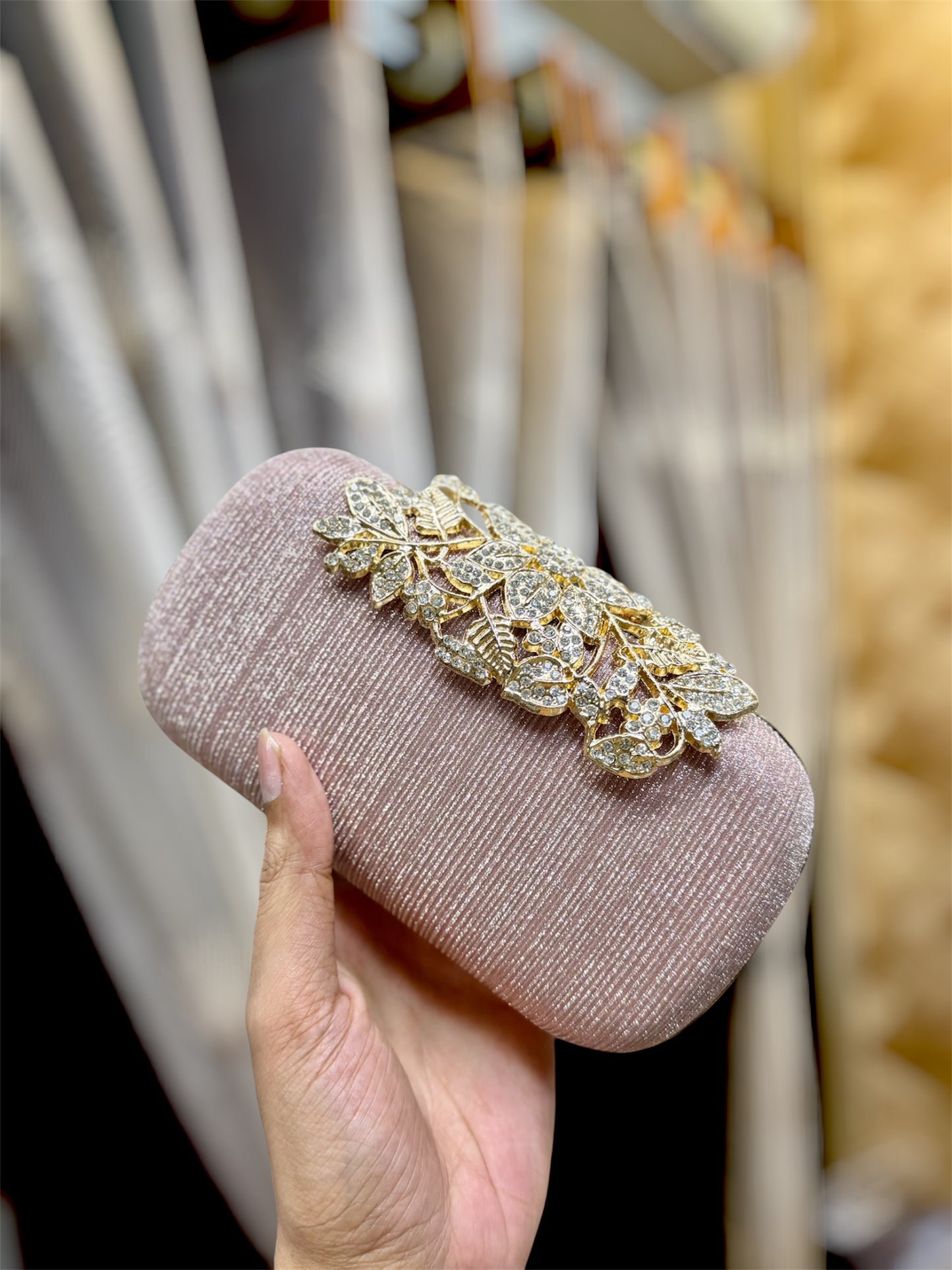 Floral lock classy shiny party clutch
