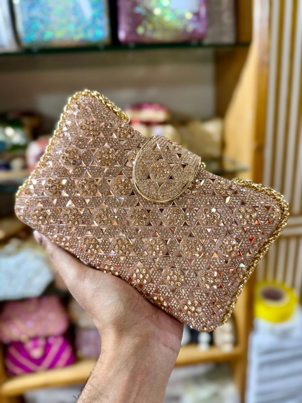 A stunning, elegant, and sophisticated clutch for a party.
