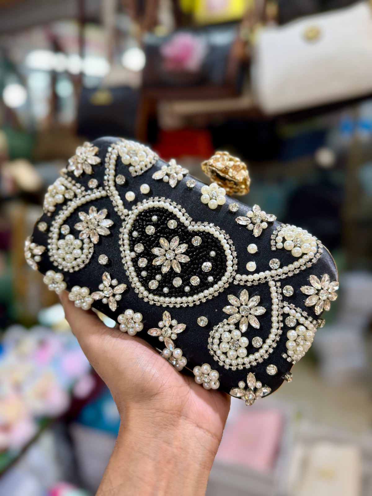 Handcrafted Heart Pearl Clutch | Bridal & Evening Party Purse