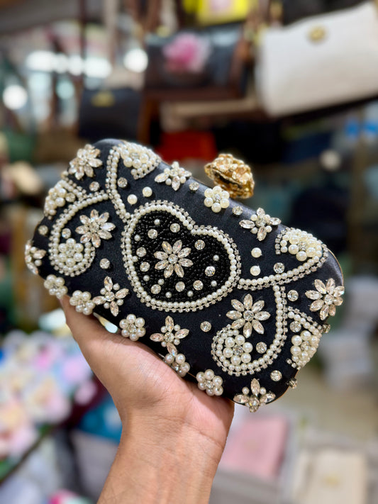 Handcrafted Heart Pearl Clutch | Bridal & Evening Party Purse