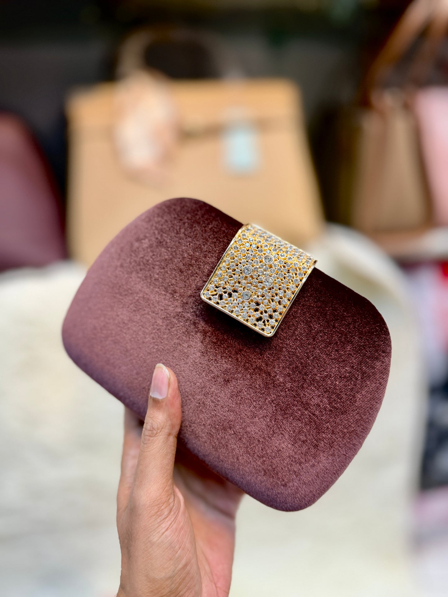 Classy look velvet exclusive round shape evening purse