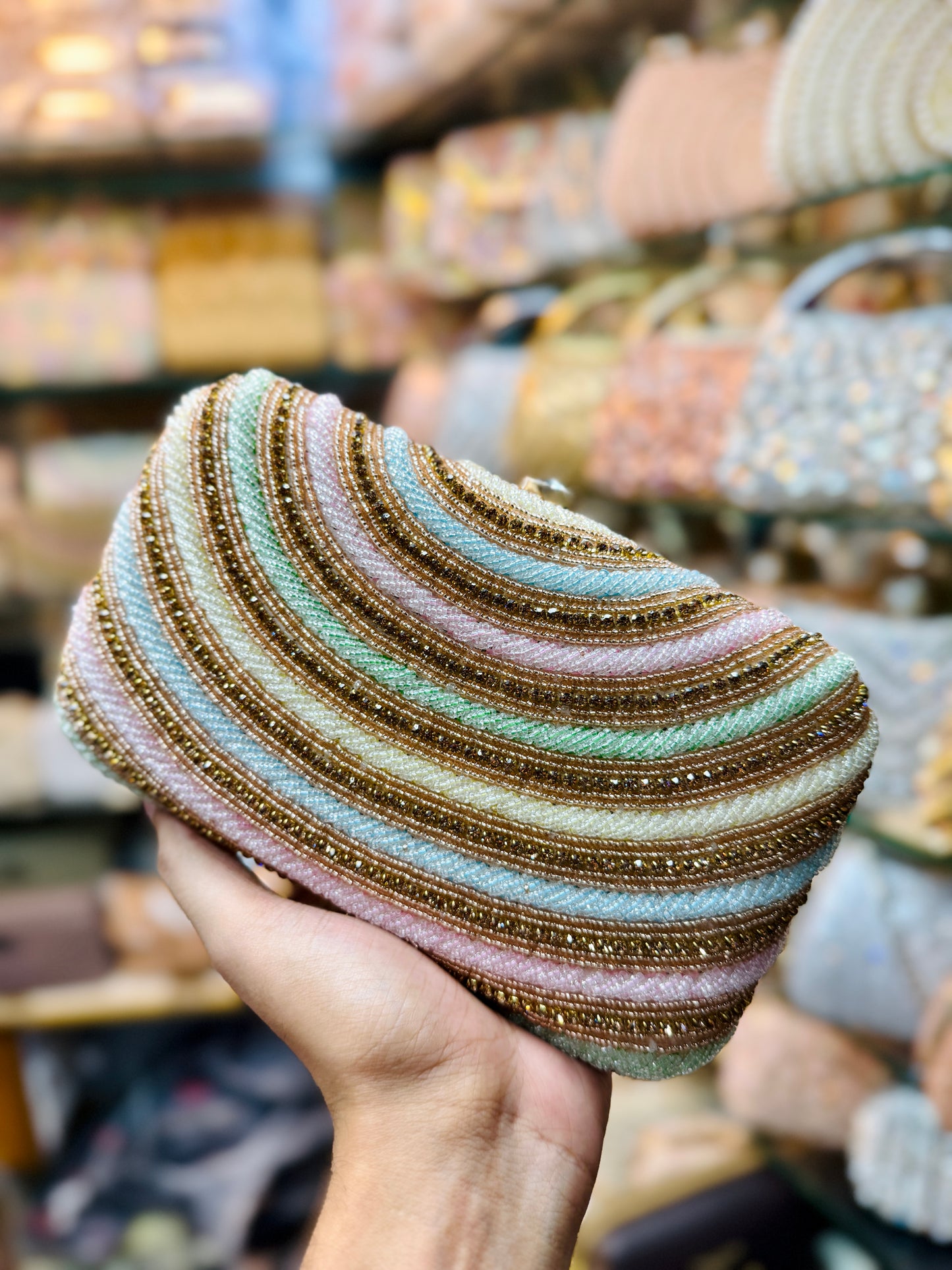 Indian joypuri multicolor contrast party clutch