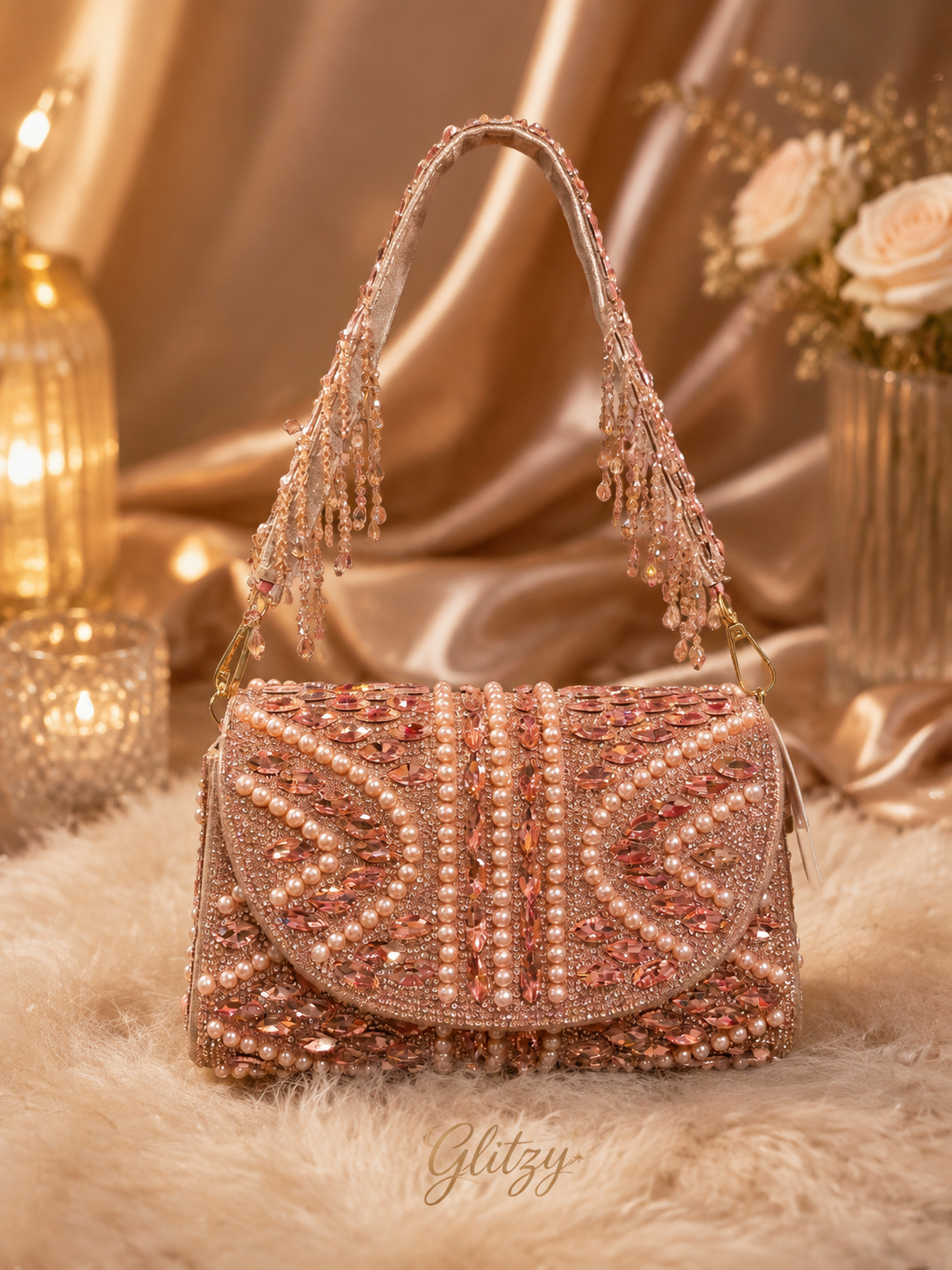 Embellished luxury Evening Bag with Crystal Tassel Strap⁠