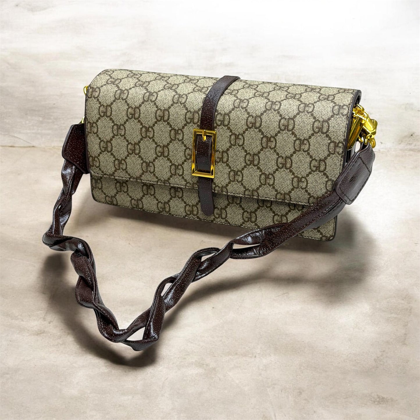 Stylish monogram prints shoulder sling bag and long strap
