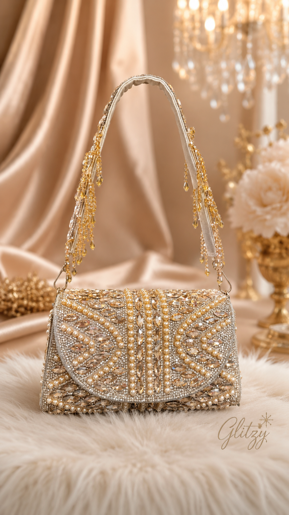 Embellished luxury Evening Bag with Crystal Tassel Strap⁠