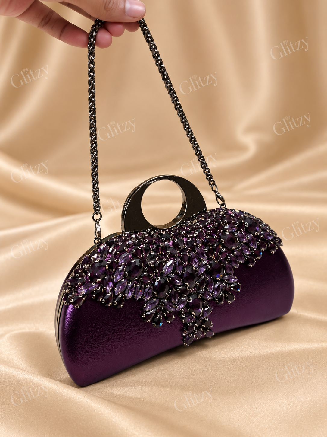 Glamorous Rhinestone Embellished Silver Clutch & Shoulder Bag