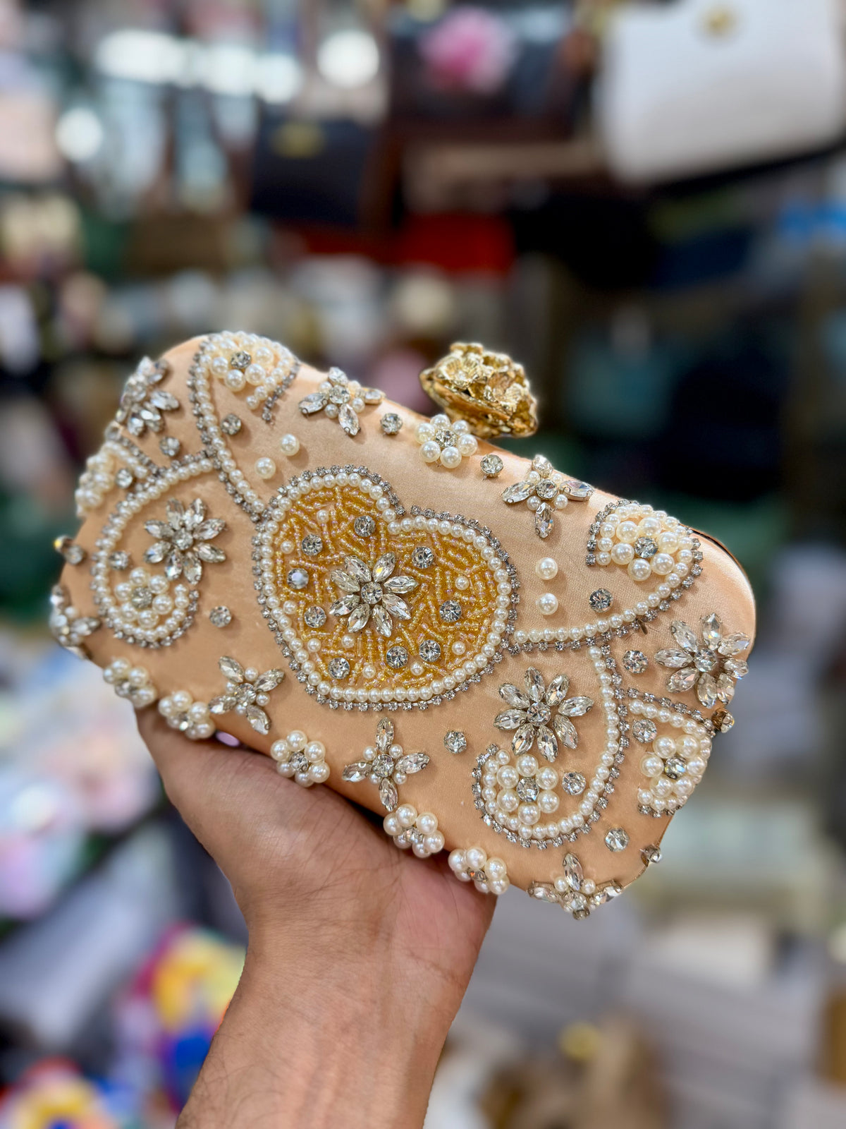 Handcrafted Heart Pearl Clutch | Bridal & Evening Party Purse