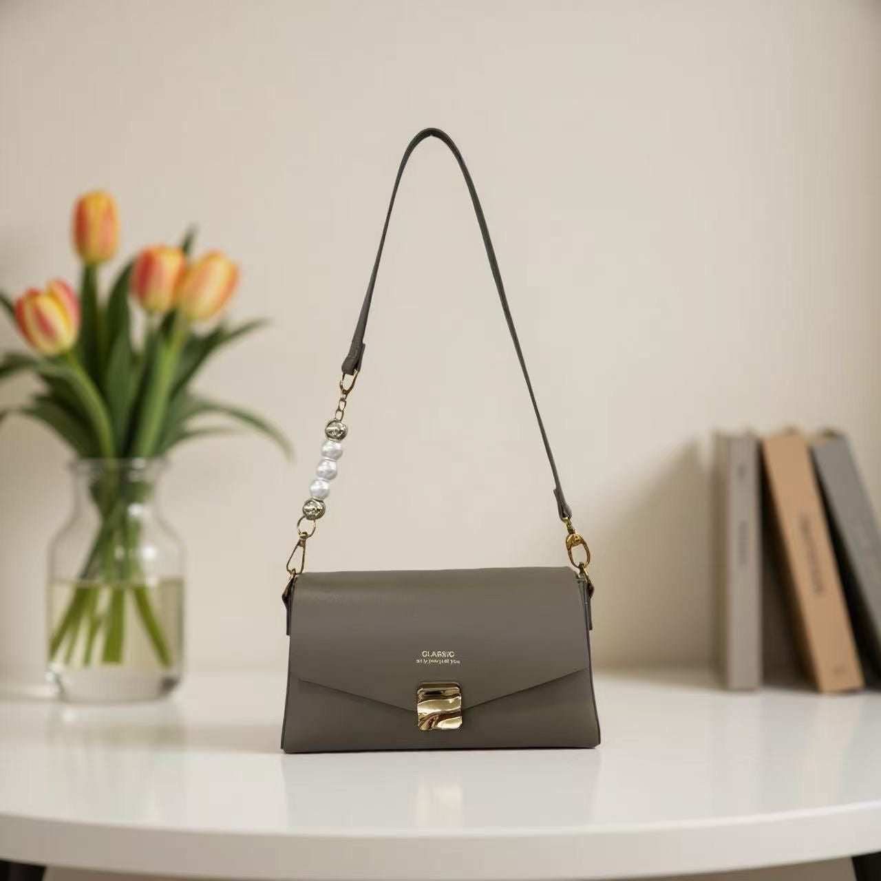 Classic premium shoulder pearl sling bag with long strap and boxed Packaging | GLITZY