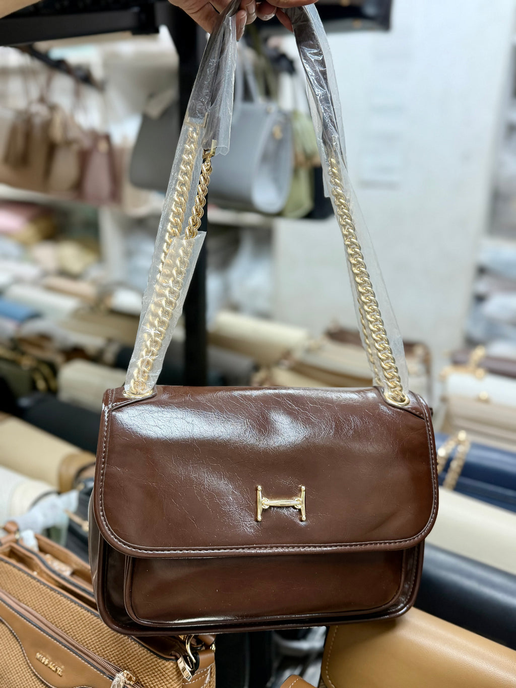 High end premium pu shiny leather finished soft sling bag