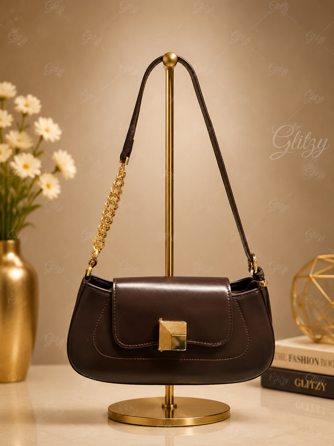 Trendy shoulder sling bag with long strap glossy finished and stylish looking| Glitzy