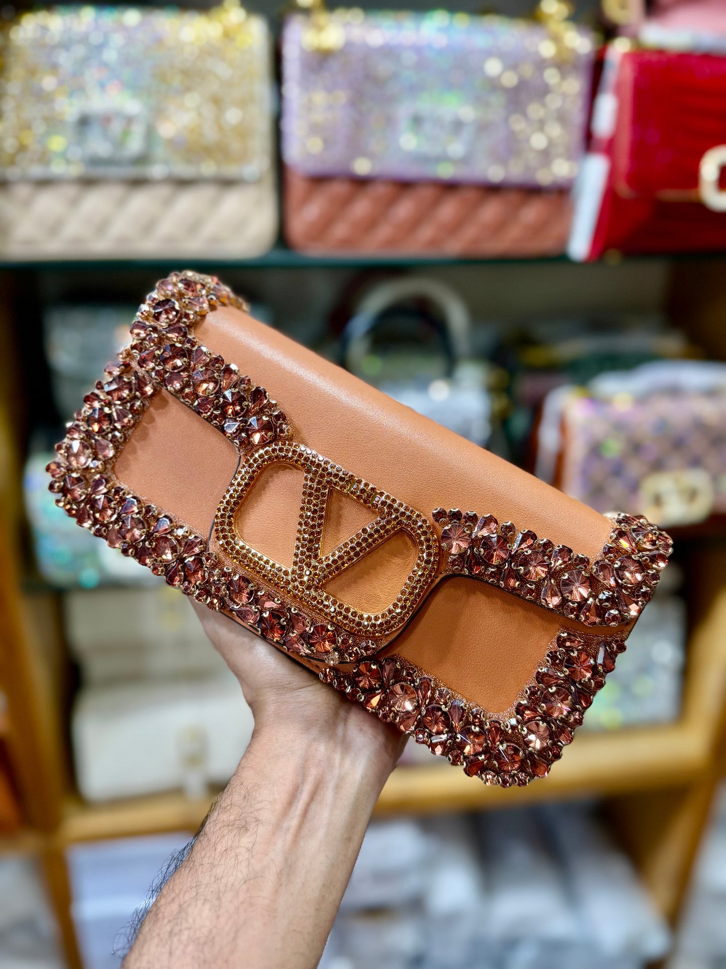 Exclusive gorgeous stone worked fashion bag