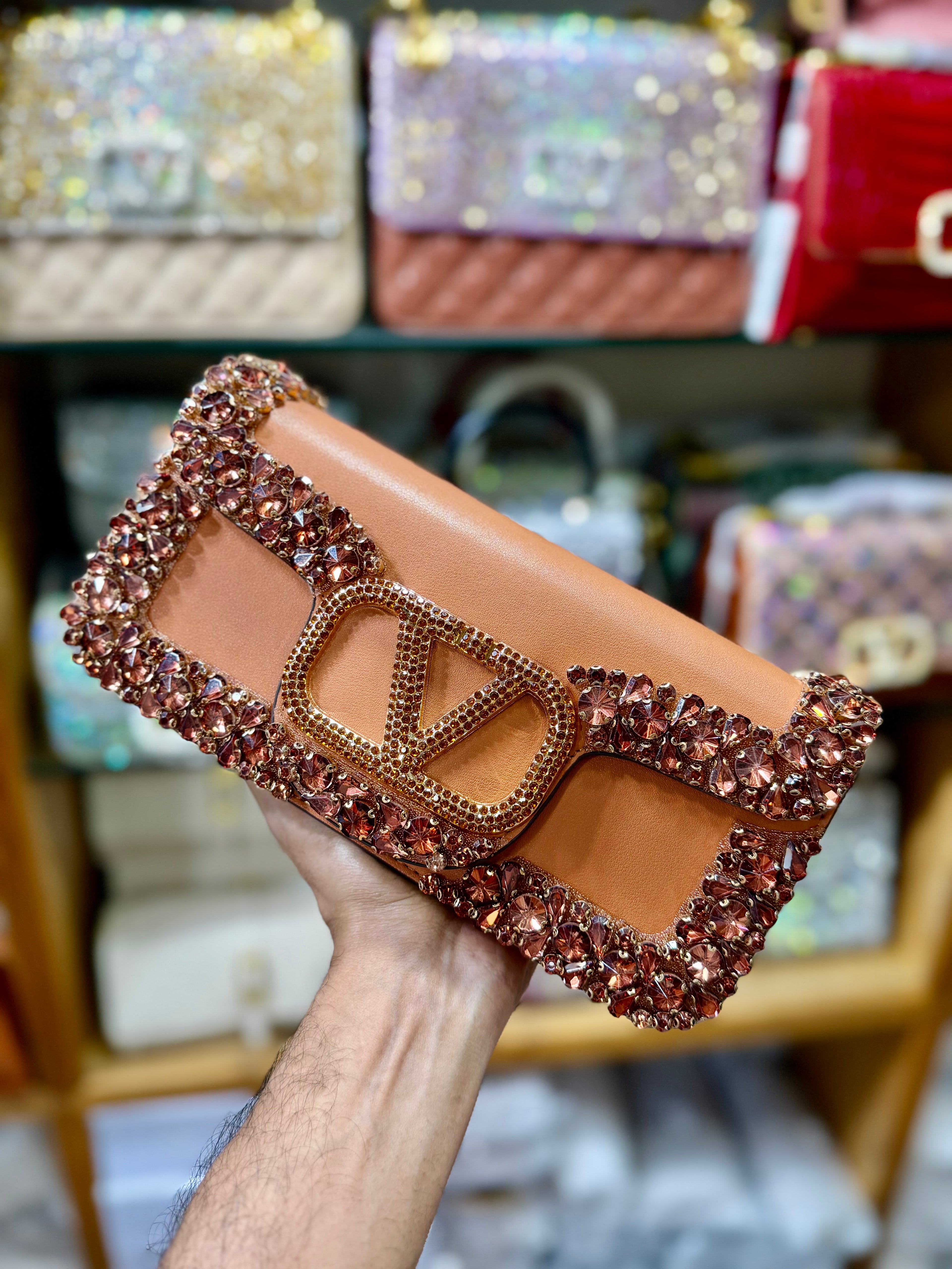 Exclusive gorgeous stone worked fashion bag