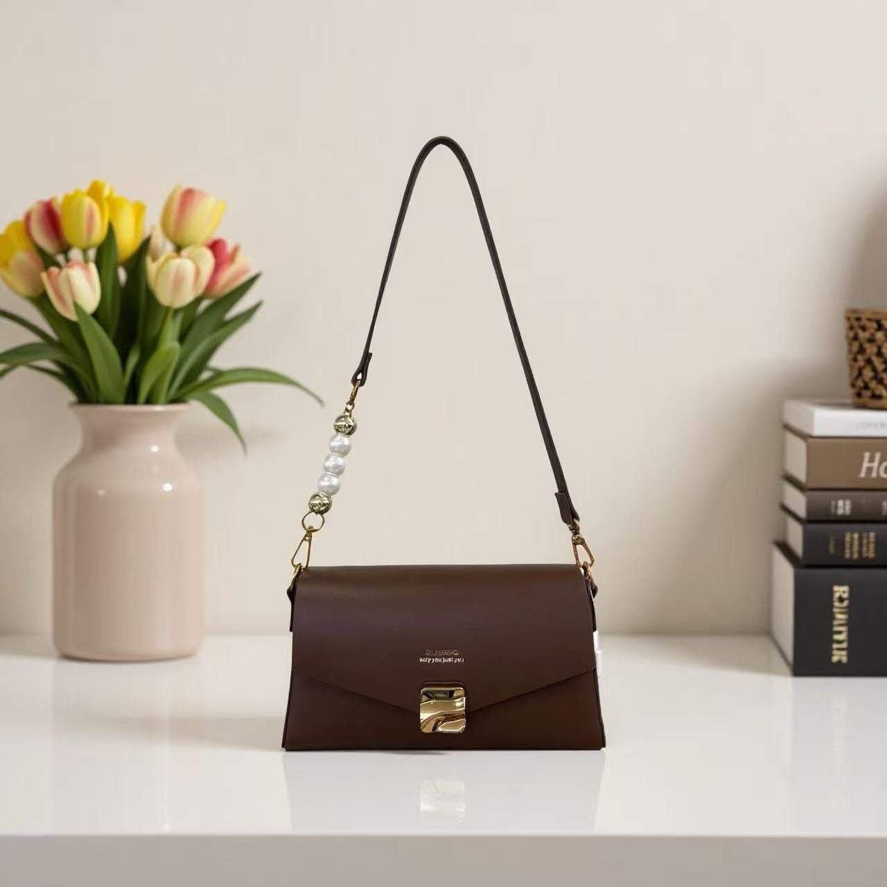 Classic premium shoulder pearl sling bag with long strap and boxed Packaging | GLITZY