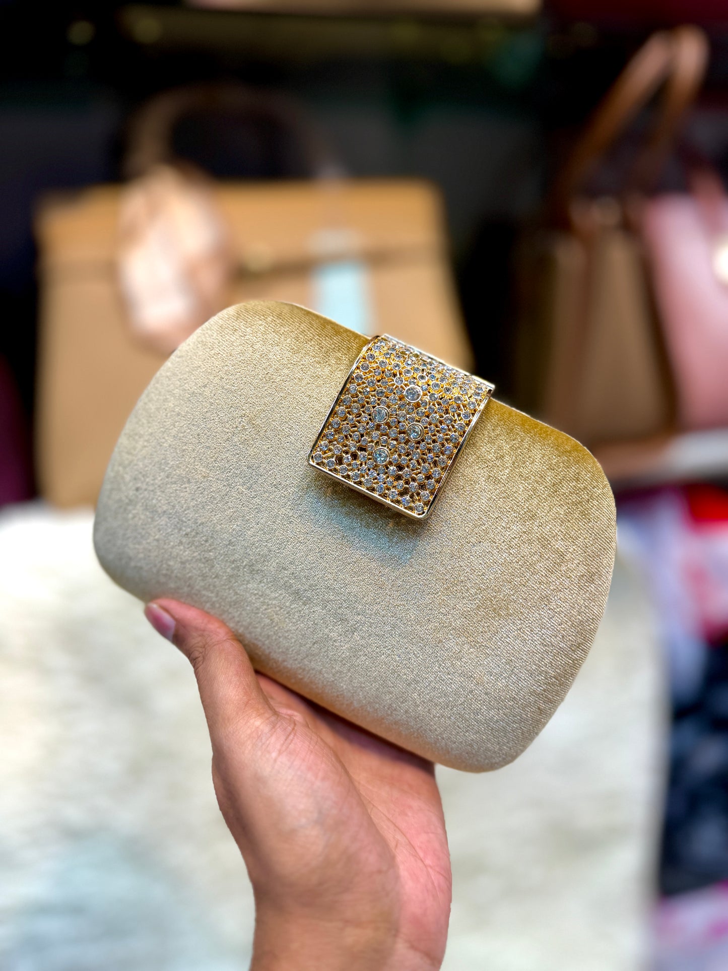Classy look velvet exclusive round shape evening purse