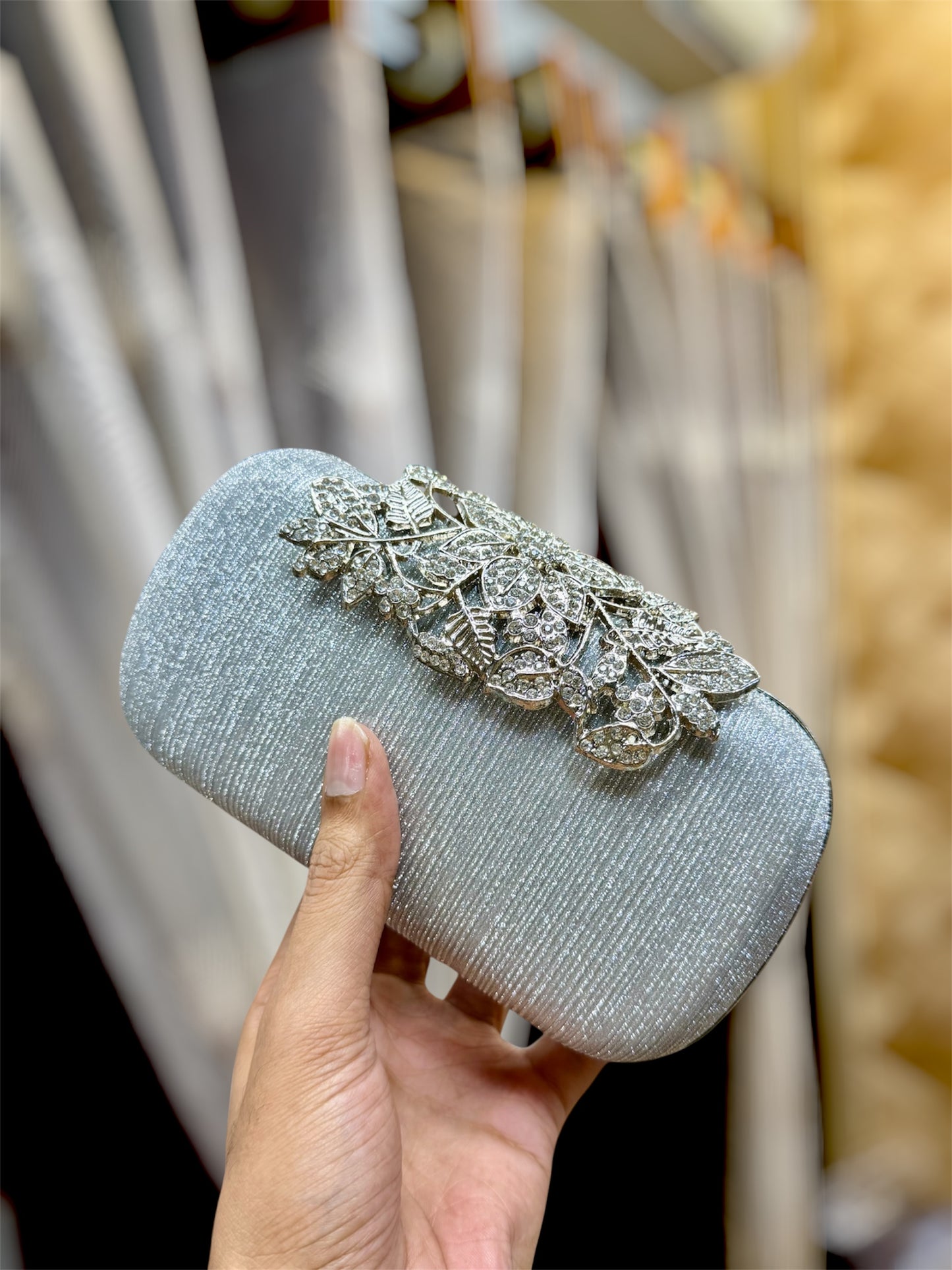 Floral lock classy shiny party clutch