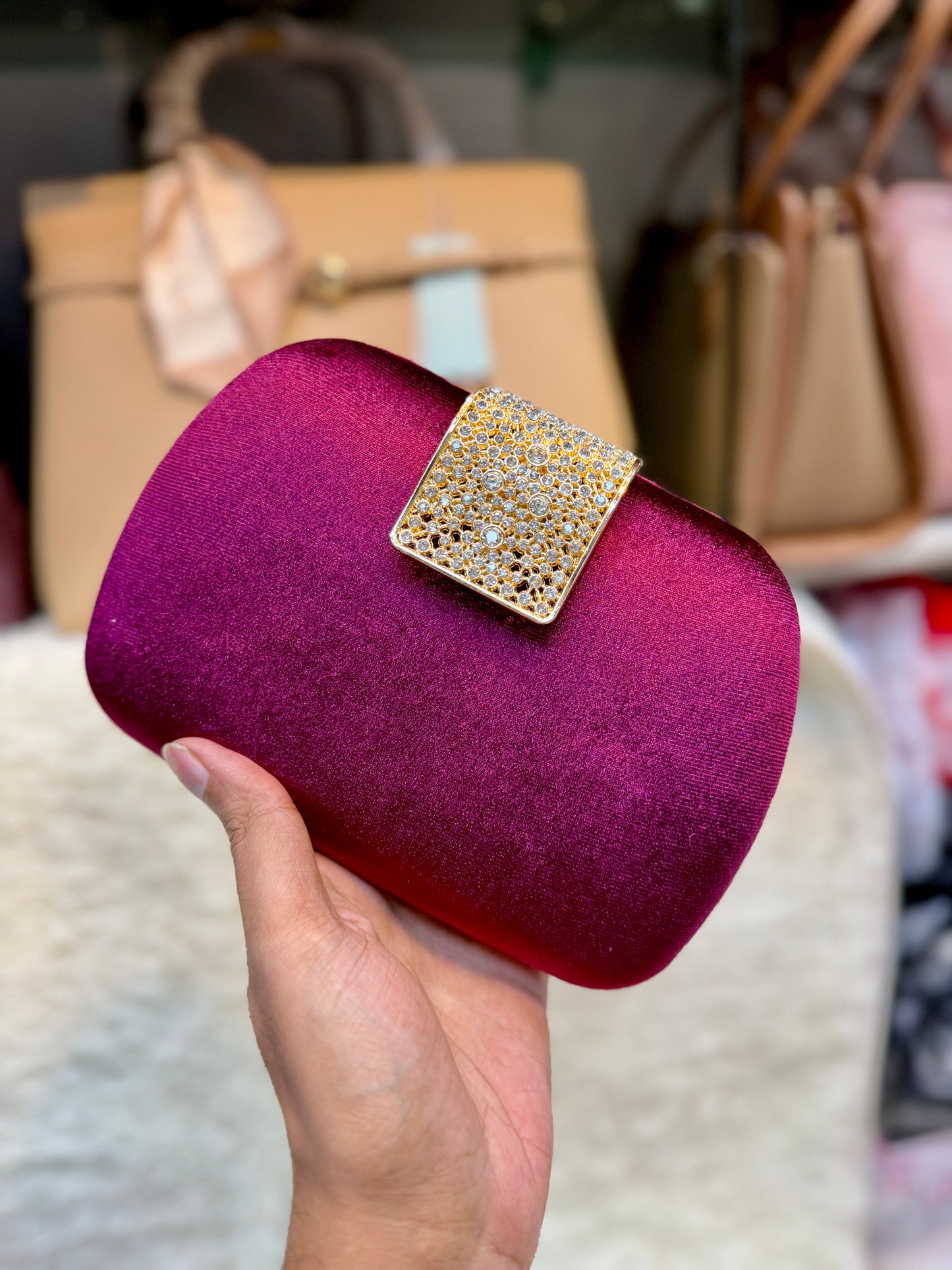 Classy look velvet exclusive round shape evening purse