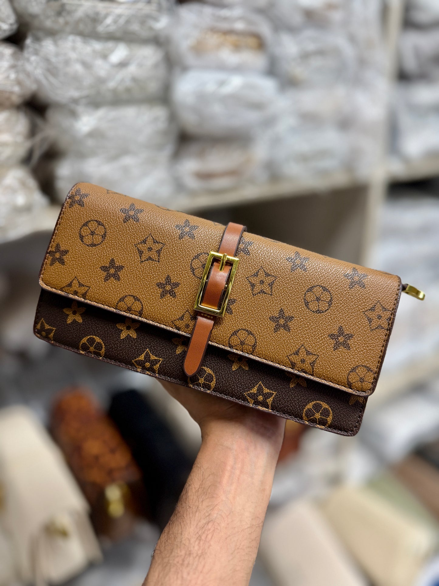 Stylish monogram prints shoulder sling bag and long strap
