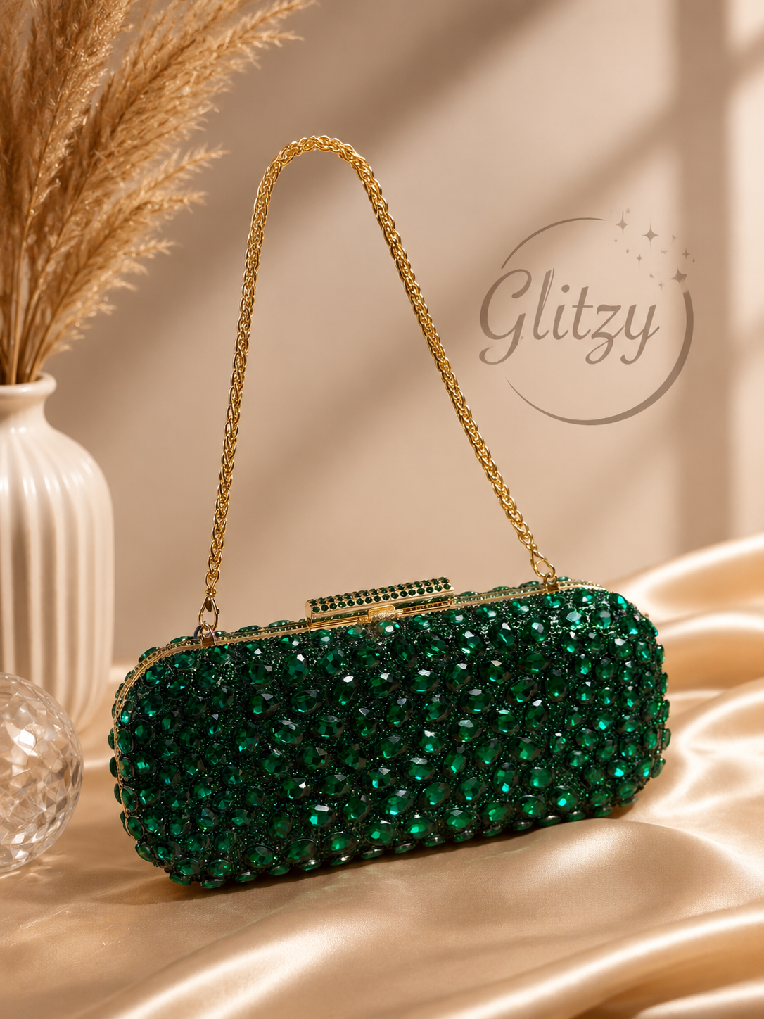 Exclusive shiny both side stone big worked bridal party purse | glitzy