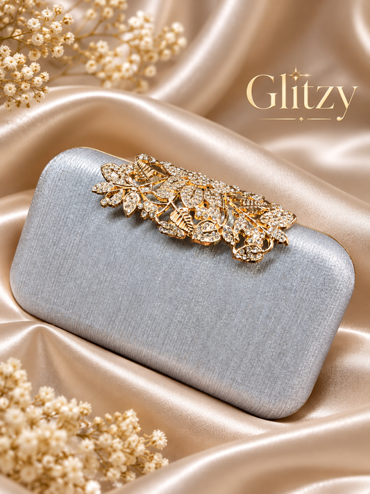 Floral lock glossy finished party evening clutch | Glitzy