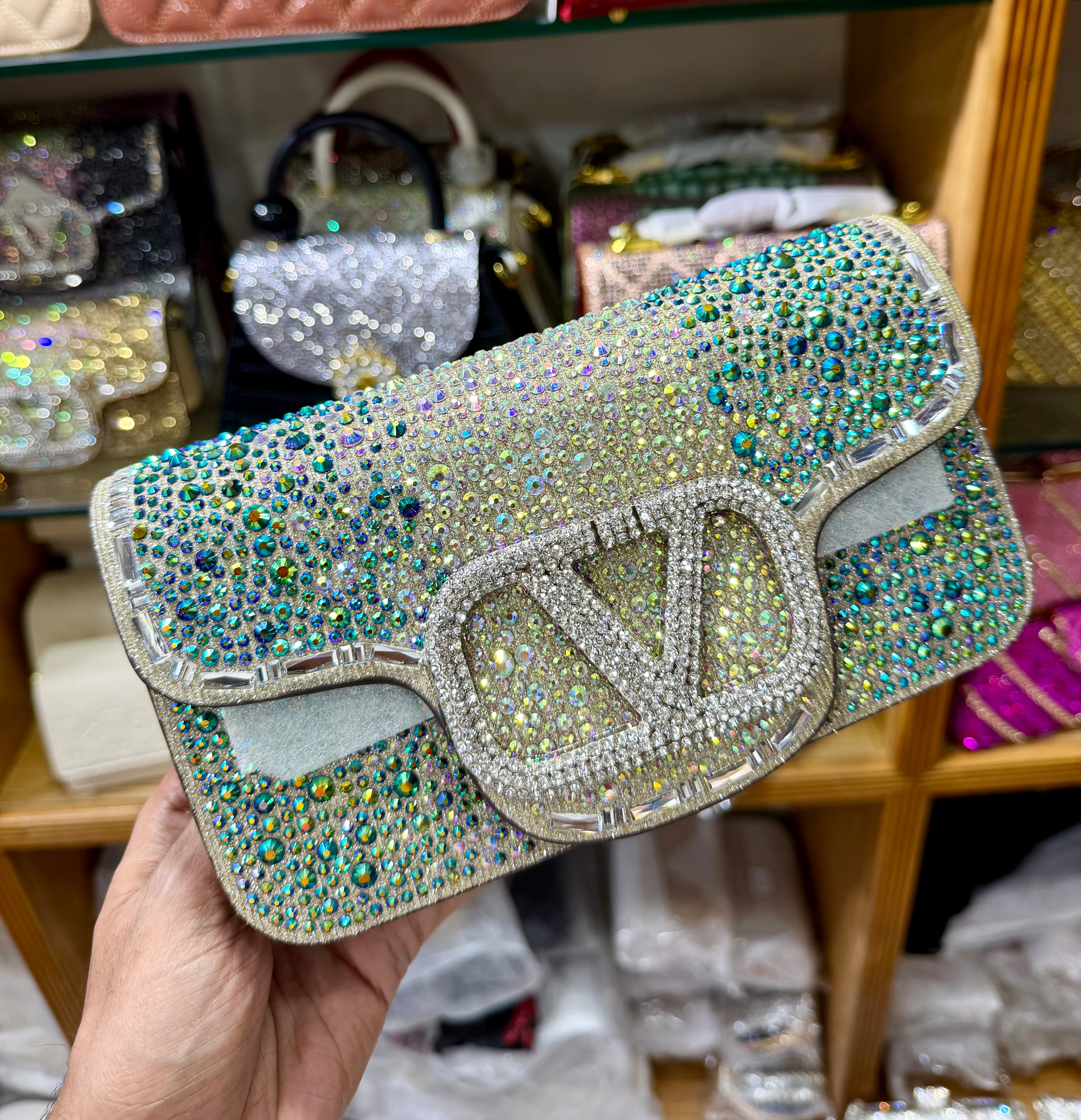 A luxurious, sparkling stone party bag