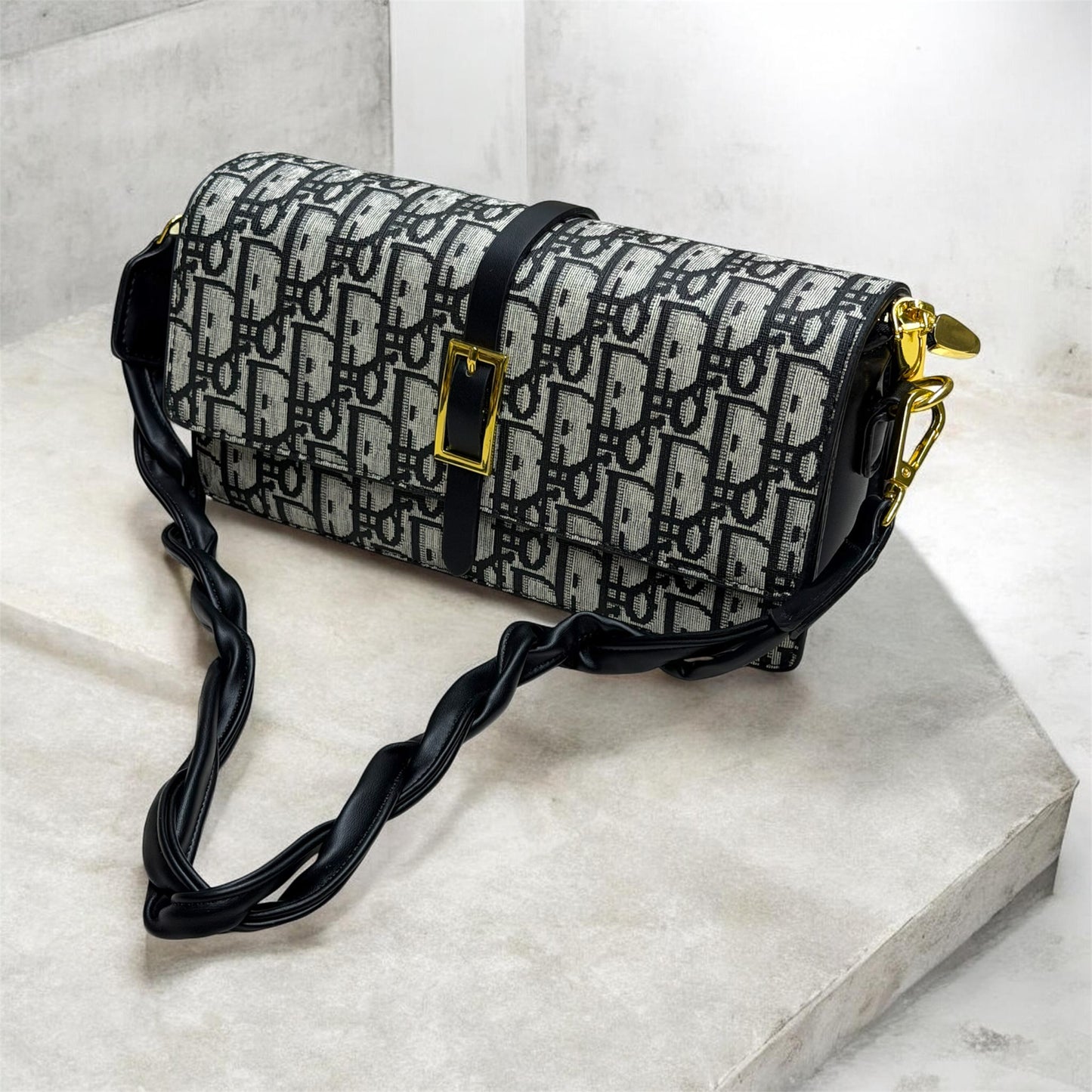 Stylish monogram prints shoulder sling bag and long strap
