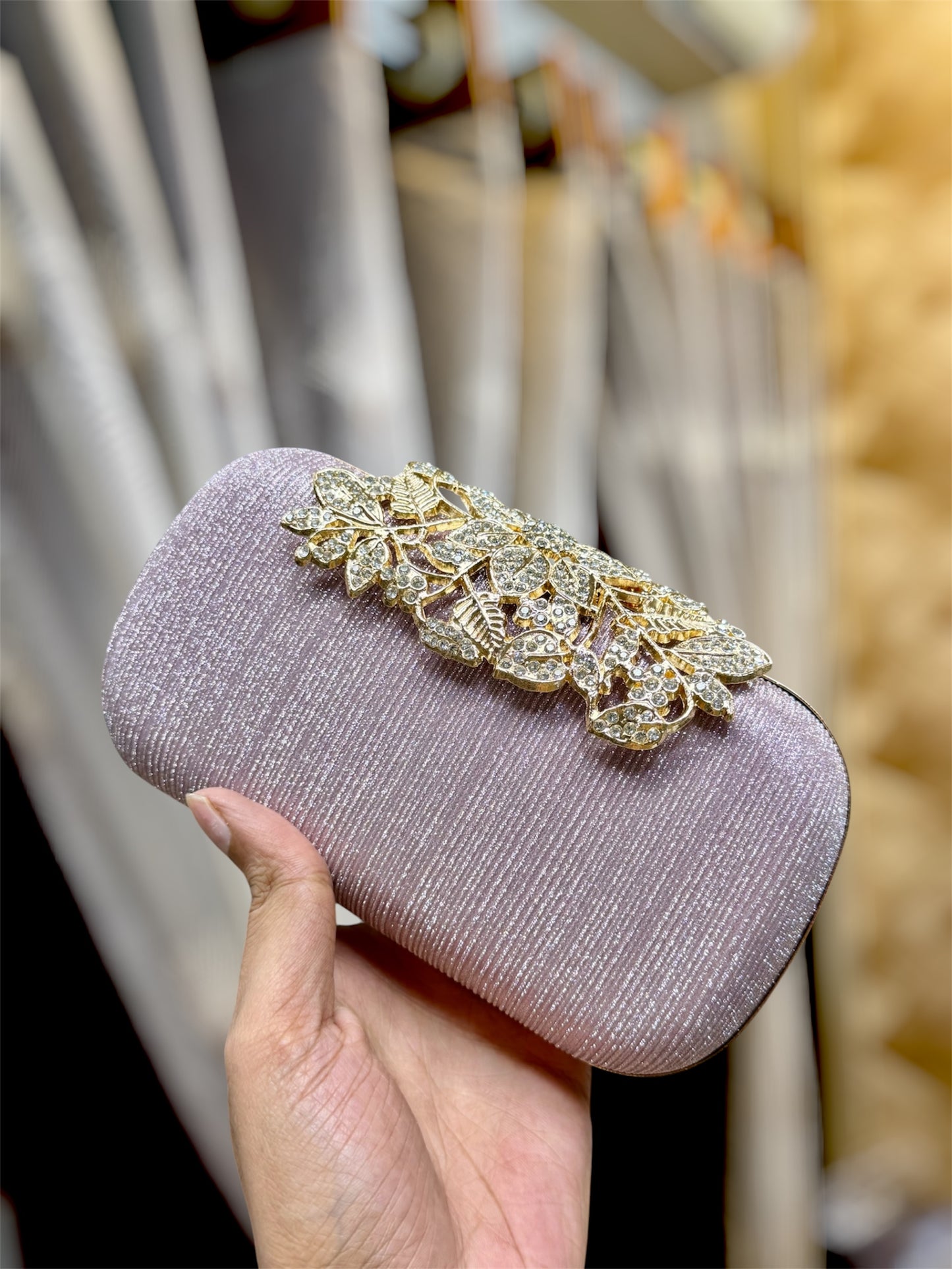 Floral lock classy shiny party clutch