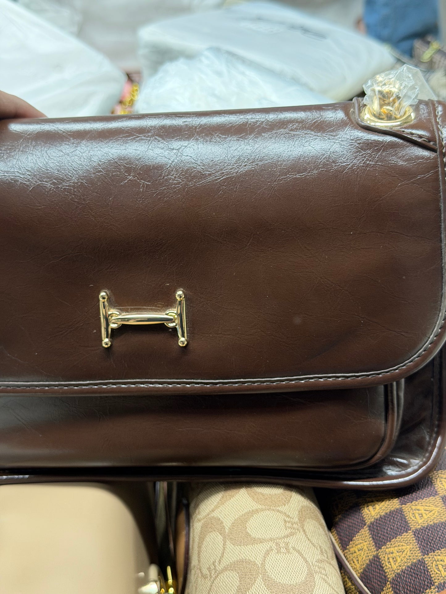 High end premium pu shiny leather finished soft sling bag