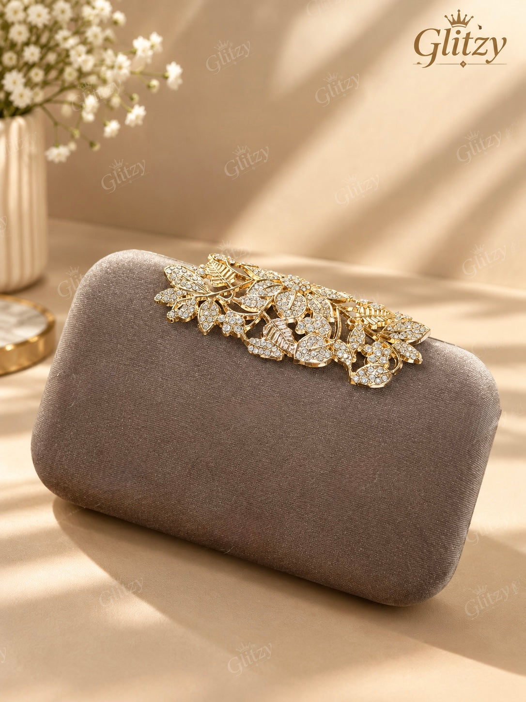 Beautiful Floral lock design velvet party purse