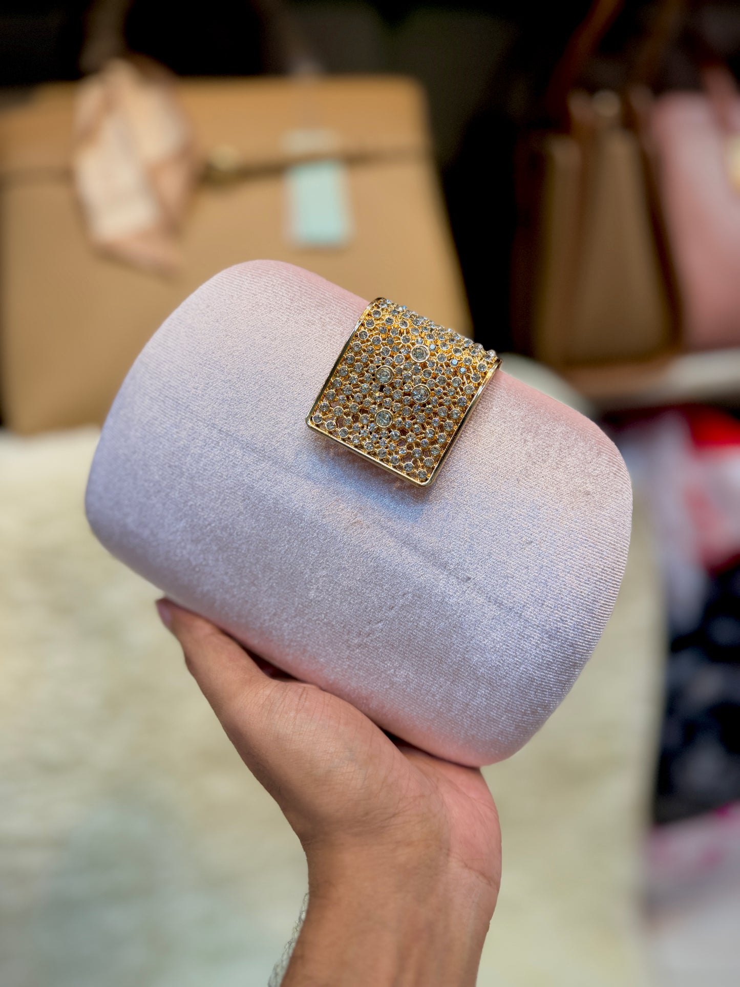Classy look velvet exclusive round shape evening purse