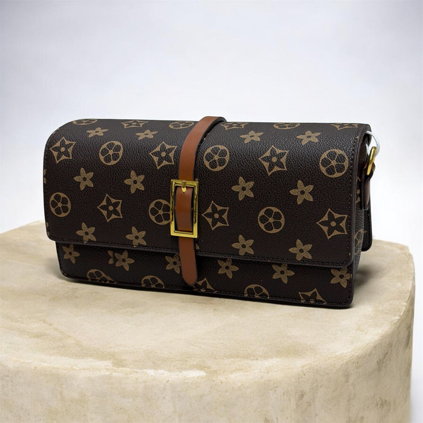 Stylish monogram prints shoulder sling bag and long strap