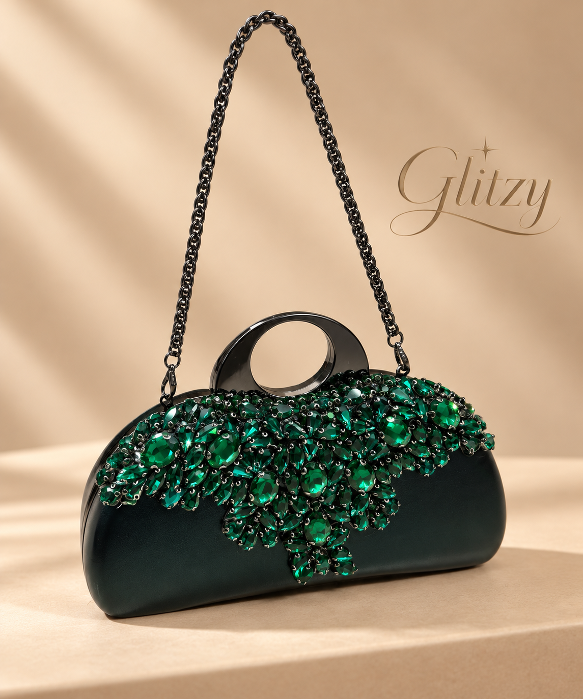 Glamorous Rhinestone Embellished Silver Clutch & Shoulder Bag