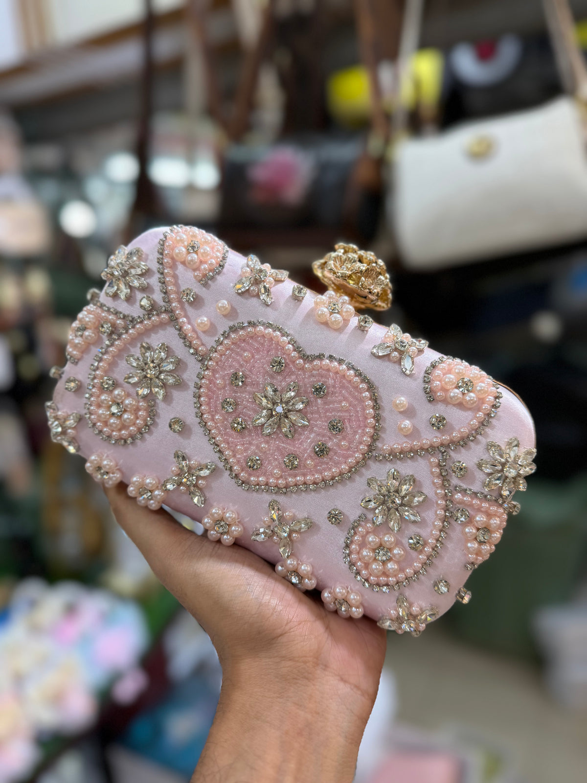 Handcrafted Heart Pearl Clutch | Bridal & Evening Party Purse