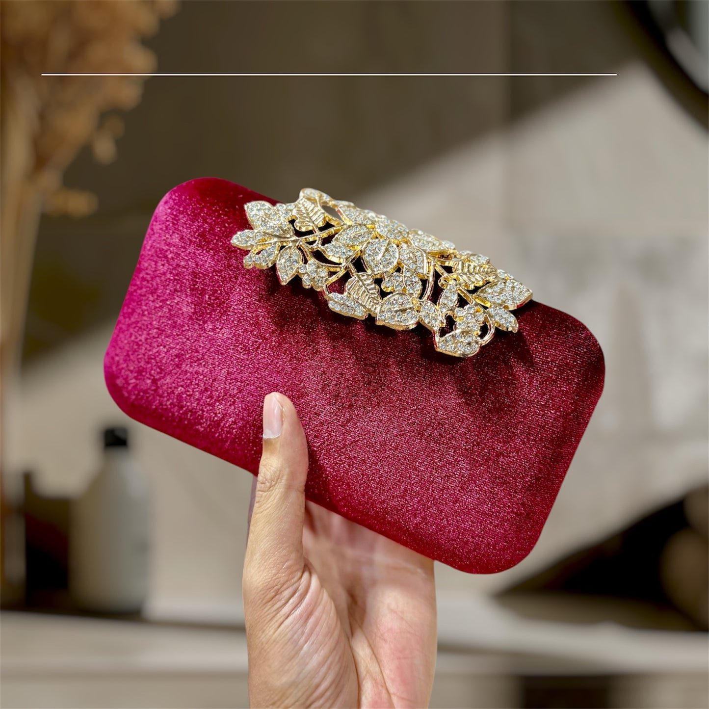 Beautiful Floral lock design velvet party purse