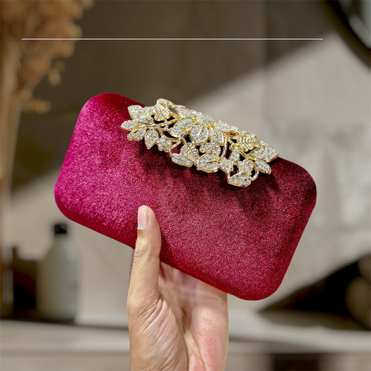 Beautiful Floral lock design velvet party purse