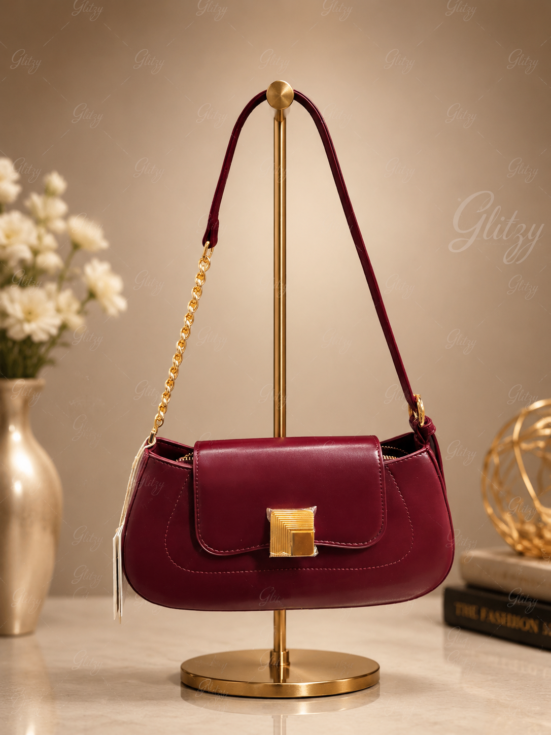 Trendy shoulder sling bag with long strap glossy finished and stylish looking| Glitzy