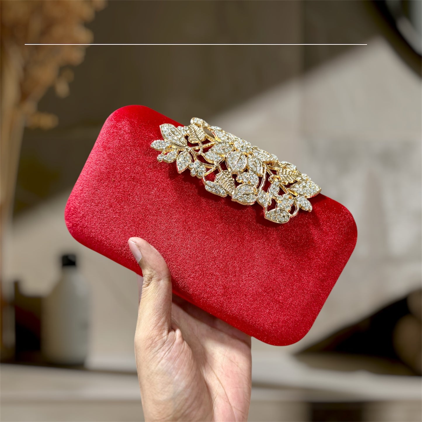 Beautiful Floral lock design velvet party purse