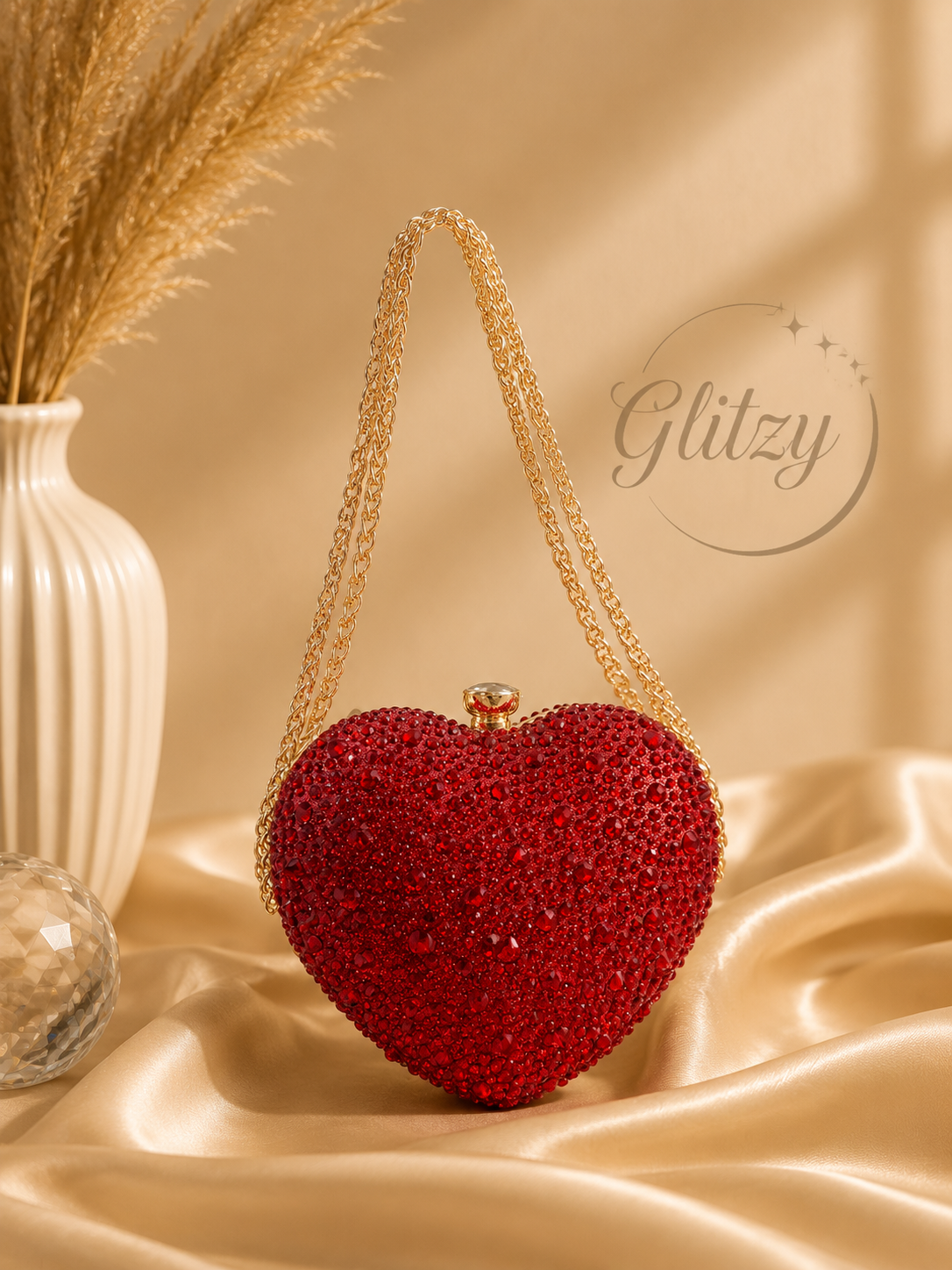 Mini heart clutch both side matching shiny stone worked | Glitzy